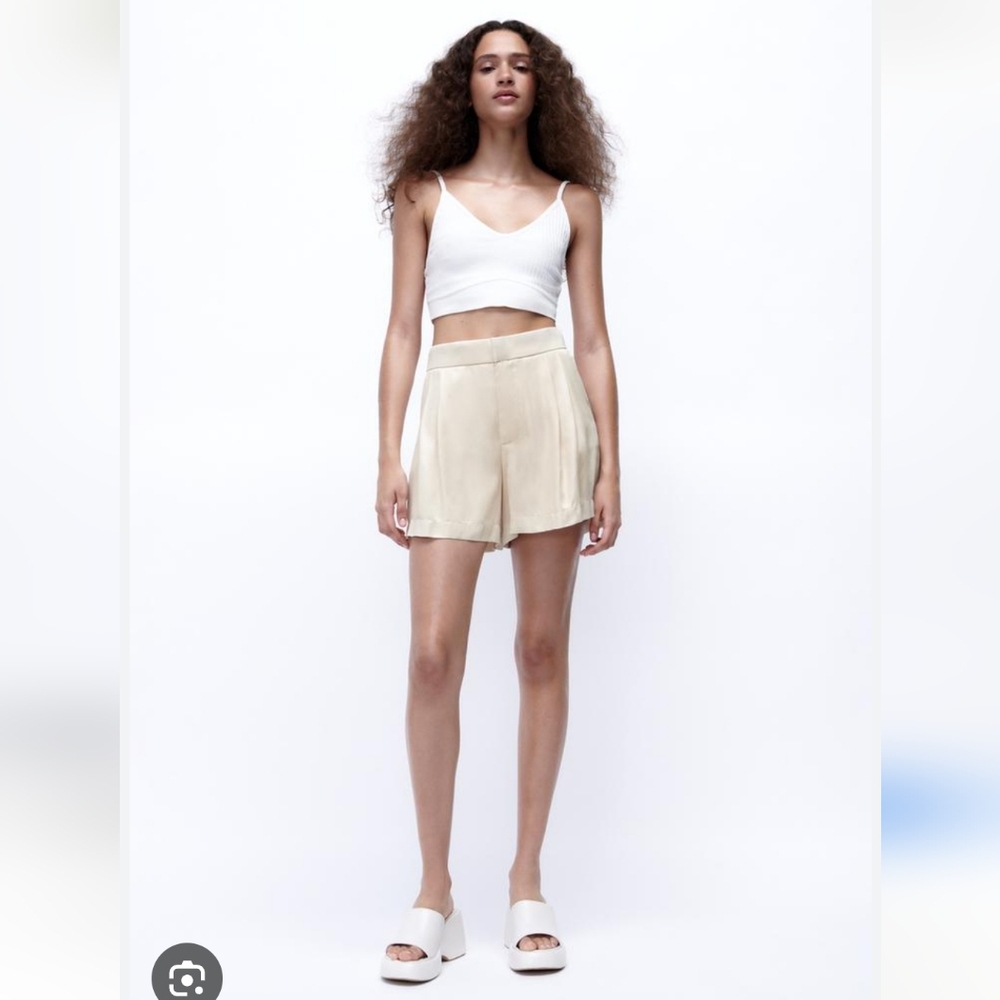 Zara White High Waist Tailored Shorts